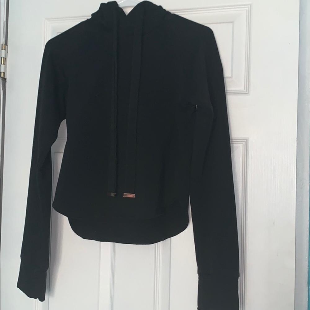 Black hoodie, gold attachments